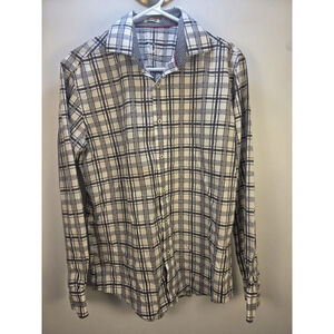Bugatchi Uomo Shaped Fit White and Gray Men's Shirt Medium Pre-Owned